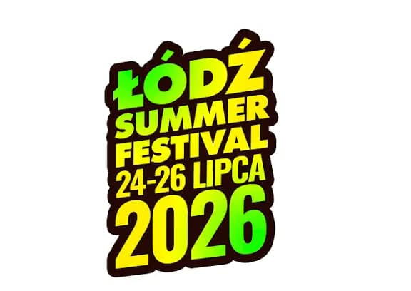 A black outline text with a green and yellow gradient filling reads "ŁÓDŹ SUMMER FESTIVAL 24-26 LIPCA 2026".
